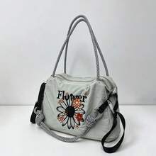 New Fashion Embroidered Floral Pattern Sports Shoulder Tote Bag, Casual Versatile Commuter Large Capacity Waterproof Scratch-Resistant With Lining And Shoulder Strap Handheld Tote Bag For Women - Multicolor - View 5