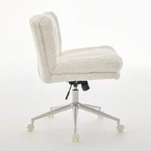 W26.4 Inch Wider Seat Office Chair,Artificial Rabbit Hair Home Office Chair With Metal Base,Adjustable Desk Chair Swivel Office Chair,Vanity Chair(Cream) ,DE1875CM - White - View 5