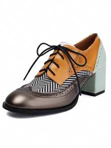 Oxfords Women High Heels And Single Shoes Ladies' Business Loafers Shoes Lace Up Fashion Cool Luxury Outdoor Fall Dress Shoes - 灰色 - 查看 2