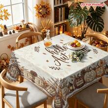 1/2pcs Autumn Tablecloth, Autumn Harvest Theme Polyester Fabric Tablecloth, Hello Autumn Pumpkin Wreath Pattern, Suitable For Dining Table, Restaurant, Coffee Table, Kitchen, Picnic, Camping, Country Farmhouse Decor, Tabletop Protection, Holiday Season Celebration - Multicolor - View 9