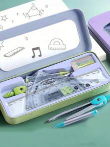 8PCS Math Geometry Drawing Set, High-Value Design, Transparent Window Box Storage, Complete Set Includes Compass, Ruler, Protractor And Other Drawing Tools, Clear And Precise Scale, Portable, Back To School, Christmas And Halloween Gift - A - View 7