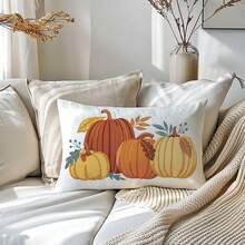 1pc Minimalist Autumn Watercolor Pumpkin Pillowcase, Skin-Friendly Peach Skin Velvet Material, Single-Sided Print 30*50/40*60CM, Suitable For Home Living Room Bedroom Sofa Decoration Cushion Cover, Autumn Harvest Pumpkin Theme Holiday Gift, No Pillow Insert - Multicolor - View 7