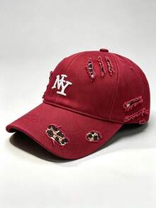 1pc NY Letter Embroidered Distressed Baseball Cap, Ripped Edge Vintage Washed Adjustable Casual Outdoor Hat, Unisex Daily Wear - Multi-color - View 10