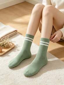 1/5 Pairs Women's Double Bar Mid-Calf Socks, Comfortable Casual Versatile Socks For All Seasons (Random Colors And Styles) - Multicolor - View 5