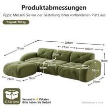 3 Seat Green Modular Sofa - L Shape Sofa - Green 3 Seat - 查看 4