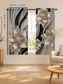 2pcs Luxury Pearl Floral Pattern Printed Curtains, Single-Sided Printing, Semi-Sheer - Rod Pocket Curtains, Bedroom Kitchen Living Room Decor, Multiple Sizes Available, Privacy Protection Machine Washable, Fade-Resistant Curtains, Bedroom Kitchen Living Room Decor (Rod Not Included) - Multicolor - View 15