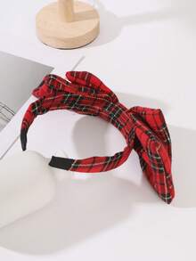 1pc Street Elegant Fashion Versatile Red & Black Plaid Double Layer Bow Wide Headband - Red - View 4