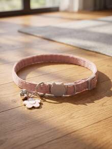 1pc Pink Pet Flower Pendant Collar (Adjustable 7.9in-13in Length), Adjustable Cat Face Safety Buckle, Anti-Choke Bell Collar For Cats, Cat Essentials, Cat Accessories - Pink - View 4