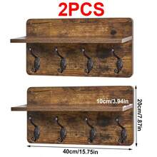 Wooden Coat Hooks 2 Layer Wall-Mounted Coat Rack 8 Hooks Floating Shelves - 2pcs - View 7