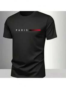 Men's Black  Print Tshirt, Suitable For Summer/Autumn, Comfort Tee For Men - 黑色 - 查看 1