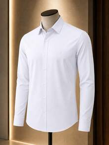Men's Long Sleeve Spandex Dress Shirt - White - View 3