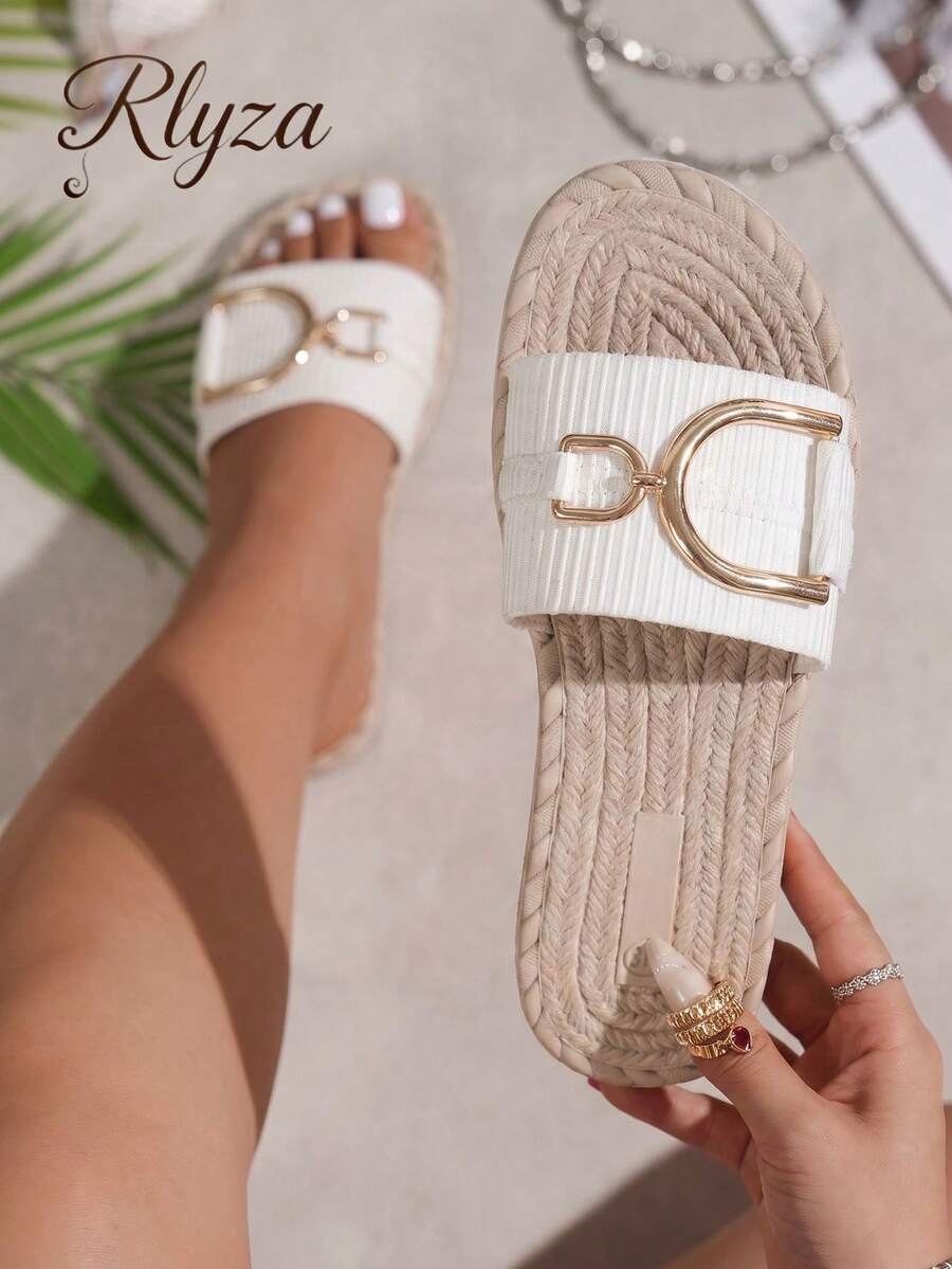 Sandal Wanita Serbaguna Bergaya Retro, Modis, Kasual, untuk Liburan di Pantai, dengan Hiasan Mutiara - Putih - View 1
