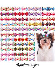 20/30/50/100pcs Random Color Cute Puppy And Bow Hair Accessories, Various Floral Patterns, Pet Bow Hair Clips, Pet Grooming Bows, Puppy Hair Decorations, Puppy And Cat Daily Supplies, Suitable For Multiple Occasions, Valentine's Day Christmas Pet Gifts - Multicolor - View 16