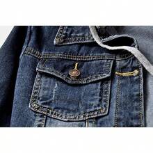Women's Casual Denim Jacket, Long-Sleeved Hooded Denim Short Jacket, The Hood Can Be Removed, Suitable For Spring And Autumn And Any Occasion. - Dark Blue (gray Hat) - View 5