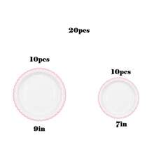 10/20/40Pcs,Scalloped Edge Disposable Paper Plates,White Base With Light Blue / Pink Wavy Scallop Rim,7in & 9in Simple Solid‑Color Cream Style Party Plates,Ideal For Gender Reveal Party,BabyShower,Birthday Party,Afternoon Tea & Dessert Table Decor - Blue + Pink - View 10