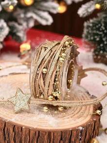 5-Yard (2-Meter) Christmas Ribbons Featuring Designs Such As Beads, Stars, And Christmas Trees; These Versatile Ribbons Are Suitable For Wrapping Bouquets, Crafting Sparkling Stars, Party Decorations, Gift Wrapping, And Adorning Christmas Trees. - View 3