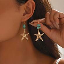 1 Pair Minimalist Ocean Vacation Style Crushed Stone Starfish Long Dangle Earrings, Suitable For Daily Commute And Weekend Leisure - Style 1 - View 6
