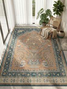 1pc American Vintage Persian Moroccan Country Classic Floral Totem - Soft Faux Cashmere Area Rug, Bathroom, Kitchen, Entrance, Hallway, Bedside, Living Room, Bedroom, All-Season Machine Washable Floor Mat, Home Decor - Multicolor - View 2