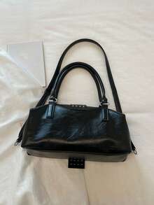 Small Niche Design Rivet Decoration Handbag, Simple And Versatile High-End Texture Buckle Tote Bag, Suitable For Street Friends Gathering, Commuting - Black - View 10