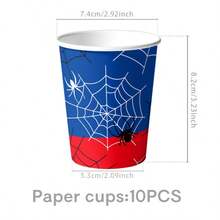 10/40/50/60/80pcs Disposable Paper Tableware Set Spider Web Party Tableware Set, Red Blue Black Spider Theme 18cm 23cm Paper Plates, 250ml Cups & Napkins For Kids Birthday & Halloween - View 6