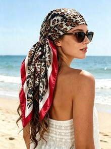 Bohemian Style Women's Leopard Print Scarf, Casual, For Nighttime Wrap, Sleeping And Daily Wear, Headpiece Or Dress Accessory - Multicolor - View 15