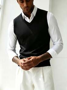 ZYNTH BALENO Men's V-Neck Sweater Vest, Suitable For Fitness, Outdoor Sports And All-Season Wear - Black - View 4