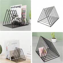 2er-Pack Buchständer aus schwarzem Metall mit 9 Fächern, ideal zur Aufbewahrung von Schallplatten, Dokumenten und Zeitschriften – perfekt für Vinylsammler, Büro und Wohnzimmer im Retro-Stil. - Schwarz - Übersicht 4