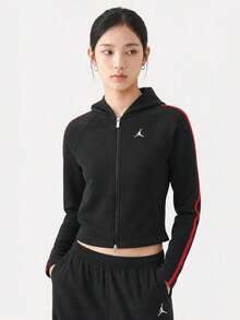 Jordan Women's AS W J BRK FLC FT FZ PO TAPE Knit Sweatshirt Jacket IM6971-010 - Black - View 2