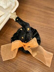 2件組可愛天鵝絨巫師帽髮夾，附透明蝴蝶結與亮粉星星巫師帽造型，Cosplay派對服裝髮飾 - 彩色 - 查看 5