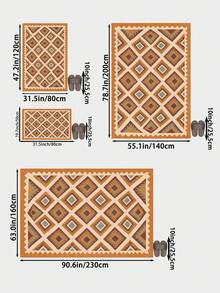 1pc Orange Geometric Rhombus Living Room Rug. Suitable For Kitchen, Dining Room, Bedroom, Holiday Decor, Indoor/Outdoor, Office, Lobby, Non-Slip Door Mat, Bathroom Rug, Hallway, Study Gaming Area Rug. - Orange - View 2