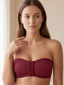 CELILIN Red Front-Closure Strapless Bandeau Bra For Women, Non-Slip Anti-Slip Push-Up Skin-Friendly Seamless Bustier - Red - View 3