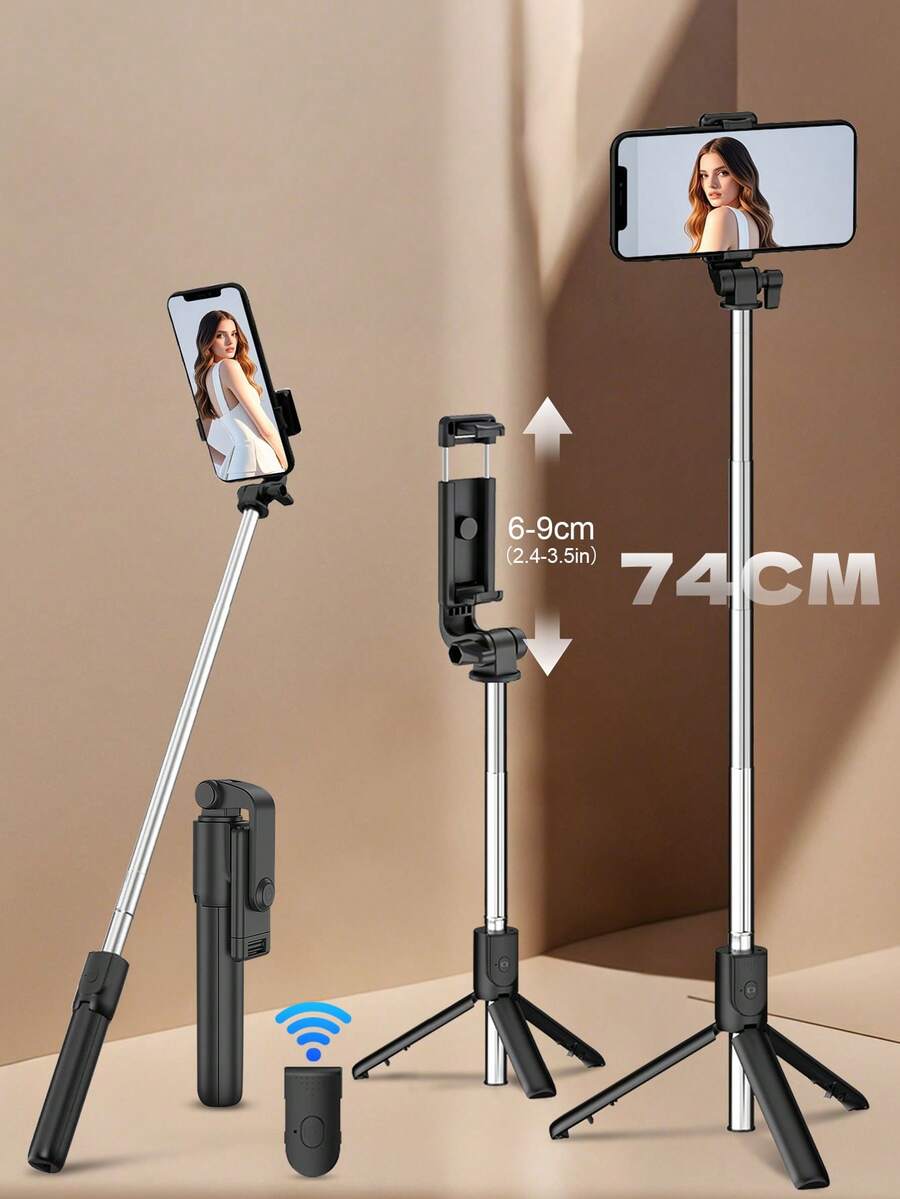 Foldable Mini Selfie Stick Tripod With Detachable Fill Light, Wireless Bluetooth Remote, 360° Adjustable Phone Holder, Portable Lightweight, Suitable For Travel, Vlog, Live Streaming, Selfie - Multicolor - View 1