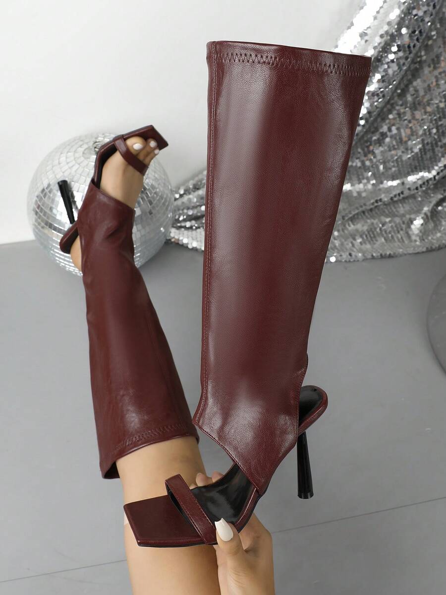 女款優雅高跟通勤時尚涼鞋 - 酒紅色 - 查看 1