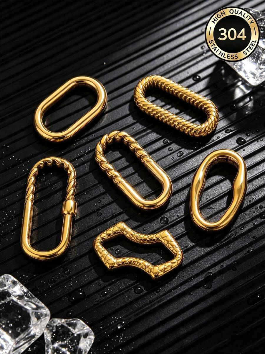 10 pièces Anneaux de connexion en acier inoxydable plaqué or 18K, pendentif ovale multi-texture, torsadé, lisse et ondulé, pour boucles d'oreilles et bracelets, fournitures de fabrication de bijoux DIY - cadre - Voir 1