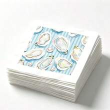 3-Ply Disposable Paper Napkins Pastel Blue Striped Oyster Pearl Print Decorative Napkins Coastal Ocean Beach Themed Table Napkins For Bridal Shower Wedding Cocktail Summer Party Table Decor - 1pc - View 8
