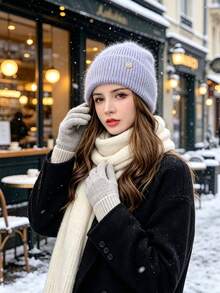 1 buah Topi Musim Dingin Wanita dengan Logo 'M' Berhiaskan Berlian Imitasi, Topi Rajut Bulu Kelinci yang Nyaman, Versi Korea, Topi Beanie Modis dan Serbaguna dengan Nuansa Mewah - Berbagai gaya - View 5