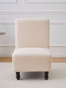 1pc Decorative Slipper Chair Cover Armless Fleece Elastic Spandex Removable Jacquard Armchair Sofa Cover With Armrests Washable Chair Protector Made Of Thick Jacquard Fabric Suitable For Restaurant Wedding Celebration Banquet And Party Decoration - Beige - View 5