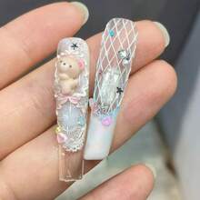 New Crochet Lace Embossed Floral Nail Art Mold, Long And Short DIY Nail Decor, DIY Wedding Party Nail Art Tool, Press-On Nail Art Tool - Clear - View 6