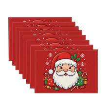 2/4/6/8pcs Santa Claus & Snowflake Print Rectangular Placemats, Suitable For Home, Hotel, Restaurant, Holiday Celebration, Banquet Table Decoration, Autumn/Winter Home Decor - Multicolor - View 9