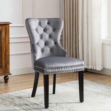 Dining Chair Set Of 4 Grey Velvet - Oak Frame - 灰色 - 查看 10