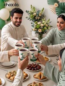choxila 25/50/100pcs Disposable Paper Cups, Printed With Coconut Palm Pattern And "Saudi Arabia National Day" Text, National Day Theme Paper Cups, Party Cups, Used For Entertaining Guests, Parties, Festival And Events Tableware - Disposable Paper Cups - View 10