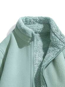 Solid Zip Up Fleece Stand Collar Jacket, Casual Long Sleeve Outerwear For Women, Daily Outdoor Wear - Mint Green - View 4