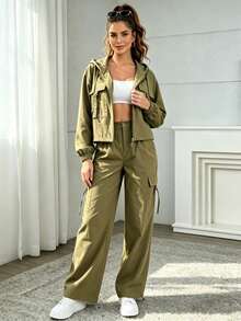Women Two-Piece Outfits - Army Green - View 1