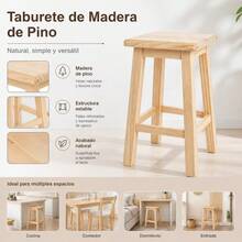 Natural Wood Stool For Kitchen And Dining, Durable 30x30x48cm Square Wooden Bench, Solid Wood Auxiliary Seat For Home And Food Service, Rustic Style - 紅棕色 - 查看 6