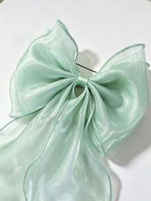 1pc Sweet Pink Princess Tulle Extra Large Bow Wave Ribbon Spring Clip, Elegant Soft Hairpin Hair Accessory For Spring, Claw Clips,Hair Clip,Birthday - Green - View 7