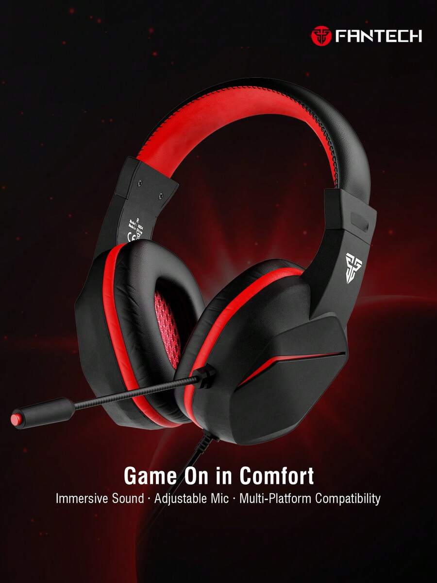 Headset Gaming Stereo FANTECH, Headset Gaming Berkabel, Panjang Kabel 6 kaki, Headphone Over-Ear Peredam Kebisingan dengan Mikrofon - Markas Besar 54 - View 1