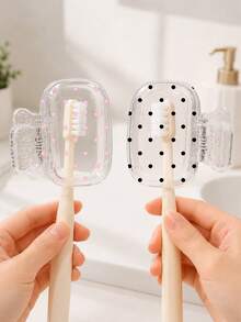 Minimalist Fashion Polka Dot Toothbrush Holder/Multi-Color Polka Dot Toothbrush Cap/Portable Toothbrush Accessory/Home And Travel Toothbrush Protective Cover/Cute Toothbrush Storage Clip/Home Organization/Travel Essential/Cute Design/Fashion Storage/Transparent Protective Cover/Toothbrush Box/Family User/Oral Care Accessory - Multicolor - View 5