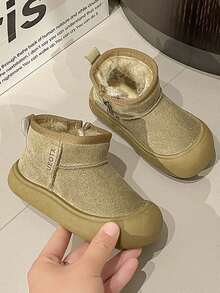 1 Pair Kids' Popular Snow Boots, Fashionable Versatile Soft Sole Anti-Slip Wear-Resistant Solid Color Thermal Lined Warm Boots For Boys And Girls - Army Green - View 3