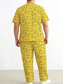 Men's Thin Duck Print Crew Neck Short Sleeve Long Pants 2 Pieces Pajama Set Plus Size Loungewear - Multicolor - View 5