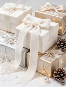 Flocked Ribbon Christmas Ribbon Suitable For Christmas Tree Decoration, Christmas Sleigh Decoration, Christmas Dinner Decoration, Christmas Window Display Decoration, Flocked Satin Ribbon Bow 3/8 Inch X 10 Yards (Multiple Sizes Available) With Paper Spool For Easy Storage - White Size 10 - View 3
